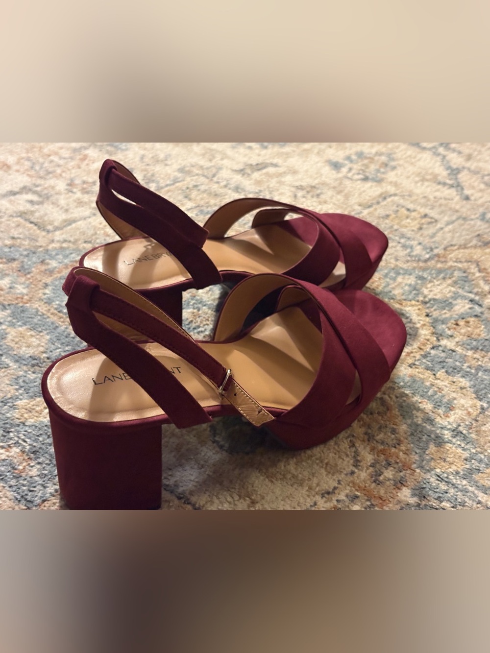 Lane Bryant Wine Cross-Strap Block Heel Sandals